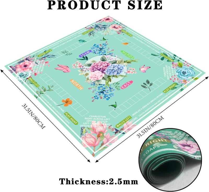 Pittera Mahjong mat for Table with Drawstring Bag/31.5Inch/American Mahjong Table Cloth with Rules mats， Noise Reduction Anti-Slip Game mat for Table，for Poker/Board Games/Card/Dominoes (Light Green) - Image 3